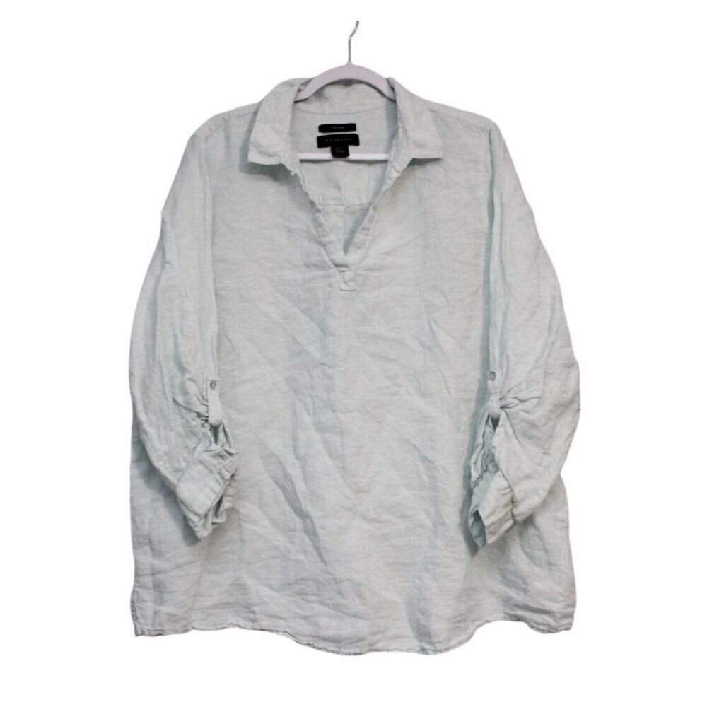 Tahari Blouse 2X 100% Linen Pastel Blue Pullover Beach Coastal Lagenlook Boho
